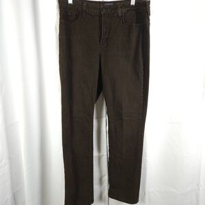 NYDJ Women 14 34x31 Brown Lift Tuck Straight Leg Beaded Pocket Jeans Made In USA